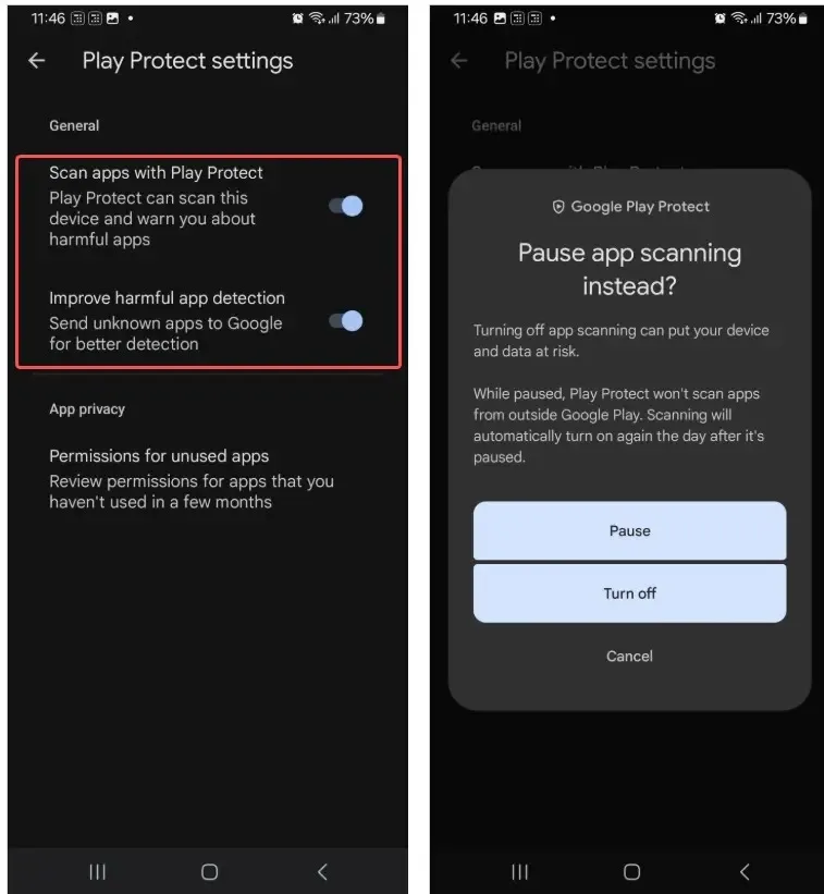 Configuring Google Play Protect settings to permit verified casino APK installations