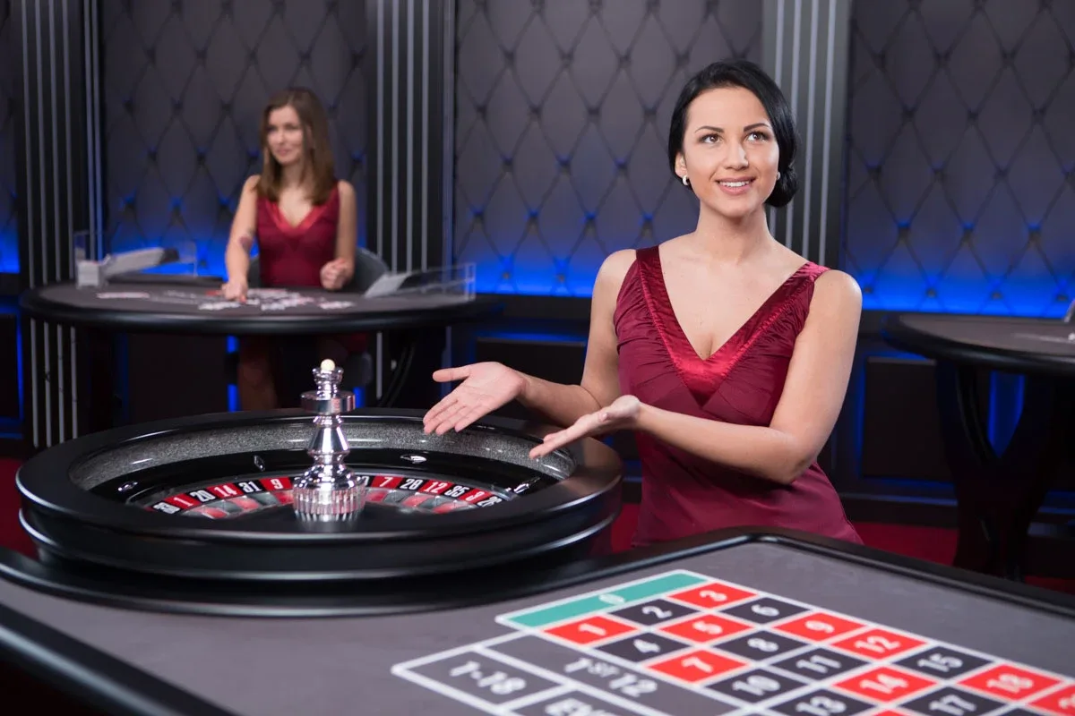 Live casino studio floor with real dealers, HD streaming, and interactive chat