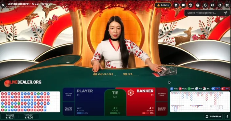 Interactive live dealer table interface with digital betting grid and real-time statistics