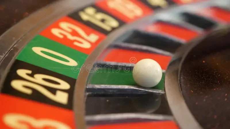 European live roulette wheel in motion with ivory ball settling into pocket