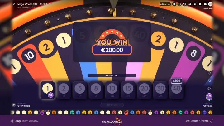 Mega Wheel random Mega Lucky Number assigning up to 500x multipliers per round