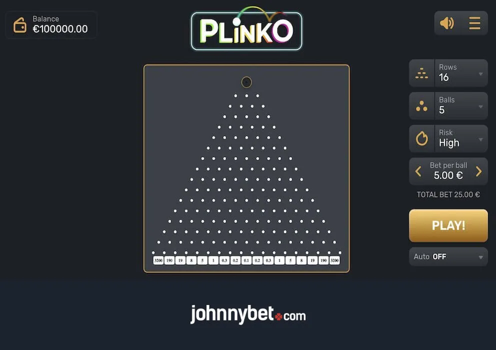Plinko casino peg pyramid board showing ball drops and outer multiplier slots